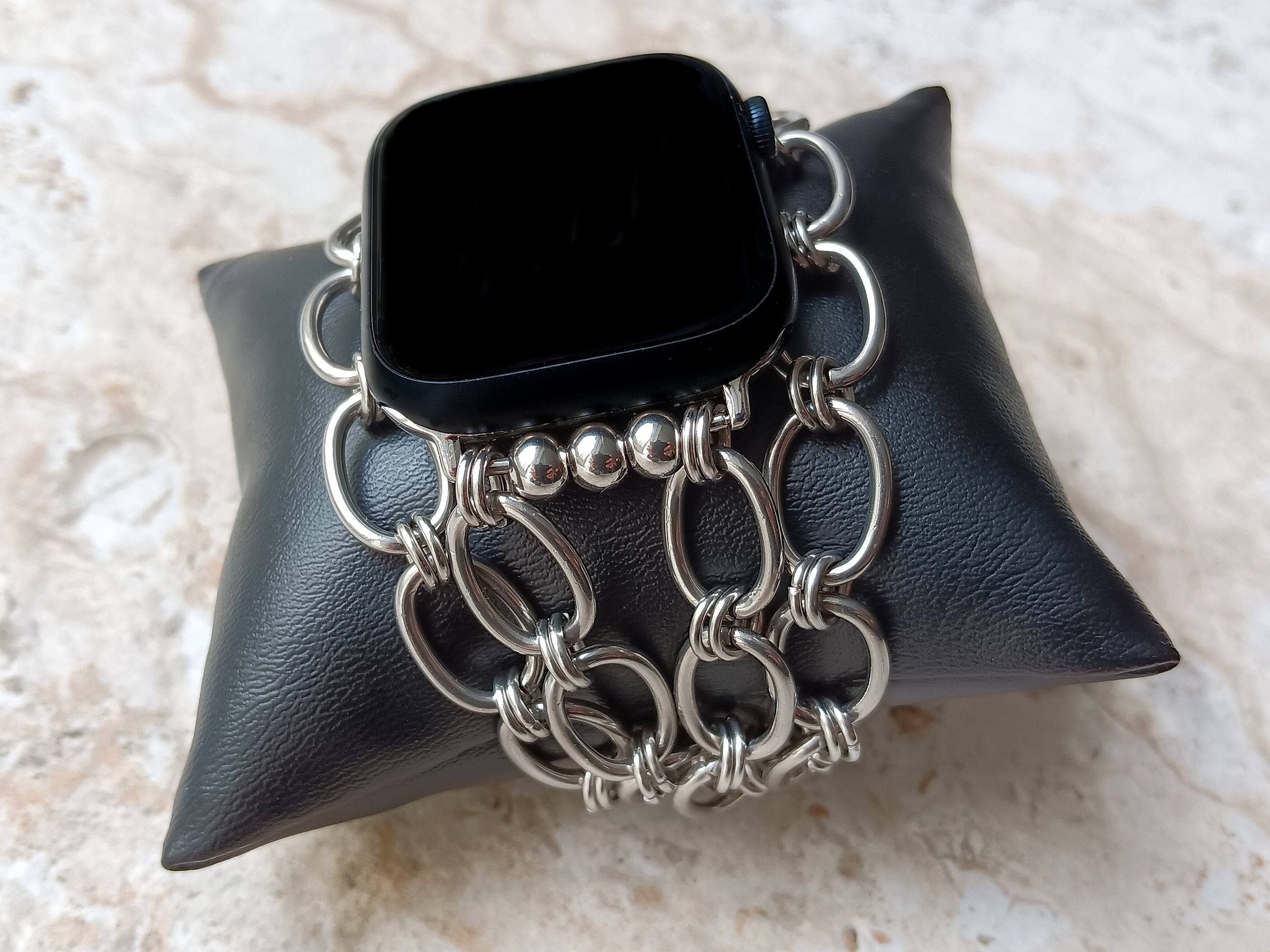 Apple Watch Band for Ultra 2 9 8 7 6 SE 5 4 3 2 1 Silver St Steel 38mm 40mm 41mm 42mm 44mm 45mm 49mm Bracelet Oval Chain Link Handmade NL